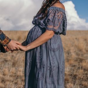 Blue Lace Mesh Overlay Maternity Photoshoot dress